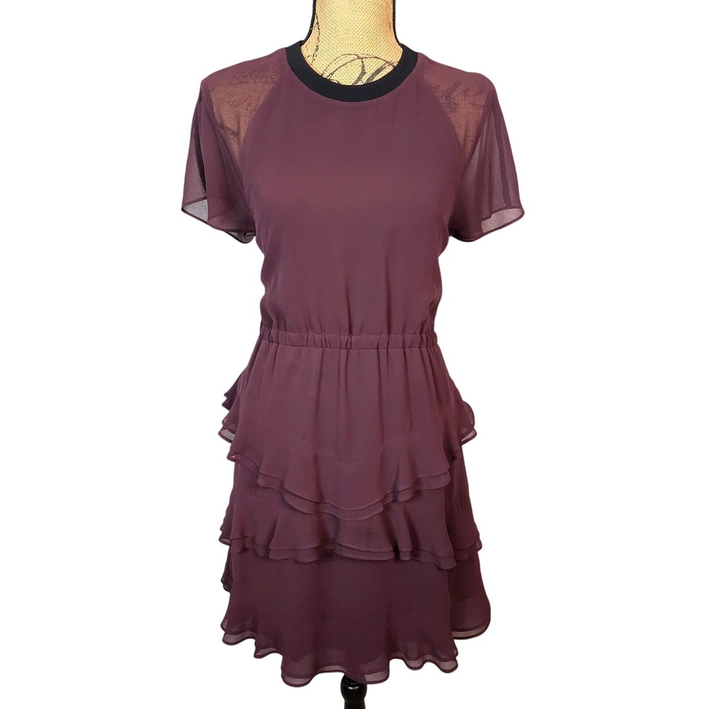 MADEWELL Size‎ 4 Radiant Plum Tiered Ruffle Chiffon Dress Whimsigoth Boho Chic